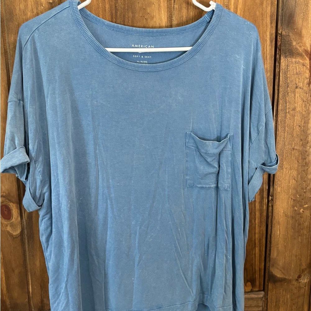 American Eagle Outfitters Women's Relaxed Blue Tee